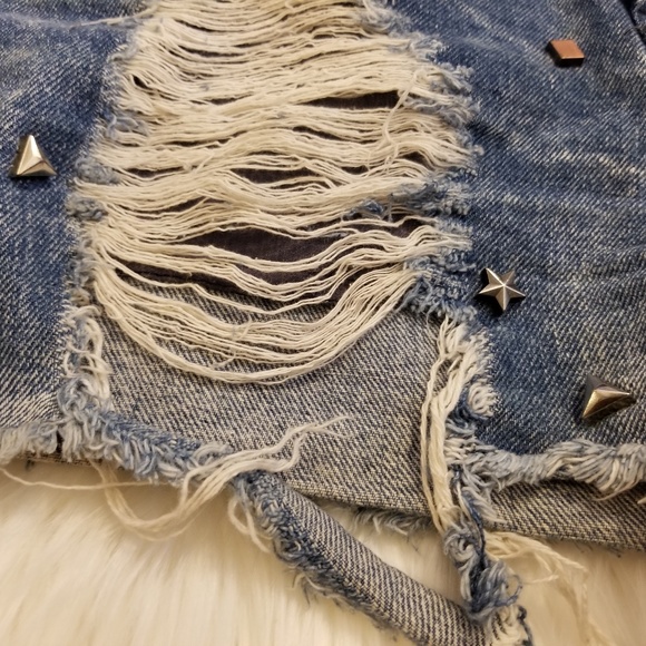 Love Fire ❤ High Ripped Distressed Studded Shorts - Picture 3 of 6